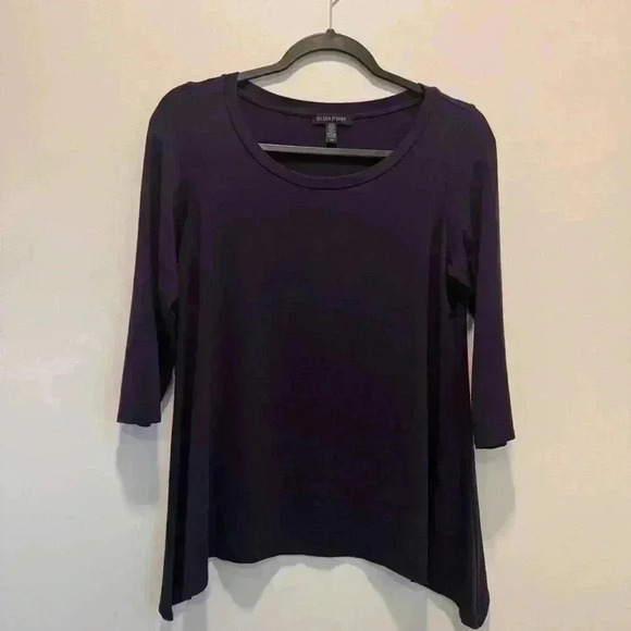 EILEEN FISHER 3/4 Sleeve Asymmetric Top Shirt Viscose Jersey Stretch Tea… - Picture 1 of 6